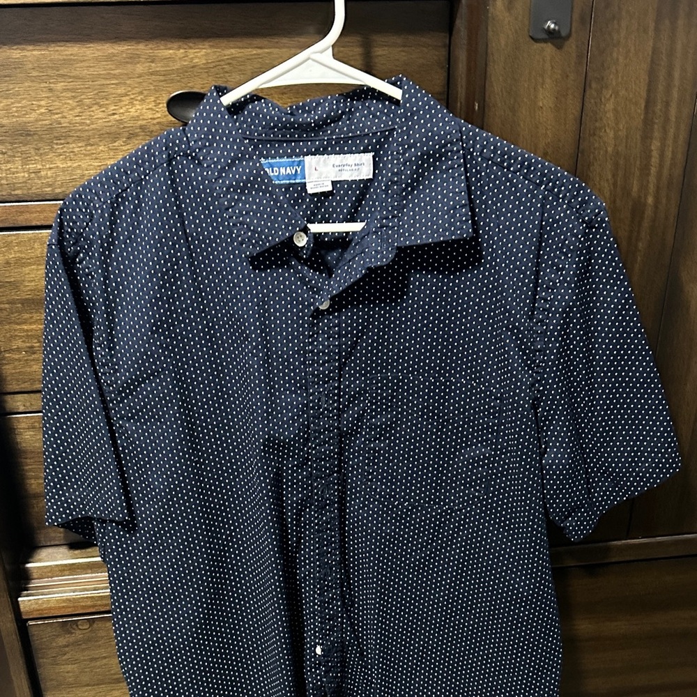 Old Navy Men's Dark Blue Polka Dot Shirt